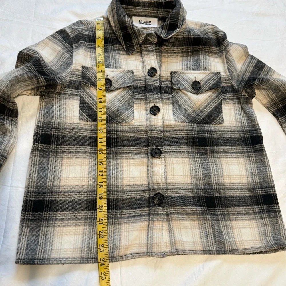BB Dakota by Steve Madden Women’s Plaid Boxy Shacket /Fall Anthracite M - Picture 9 of 11